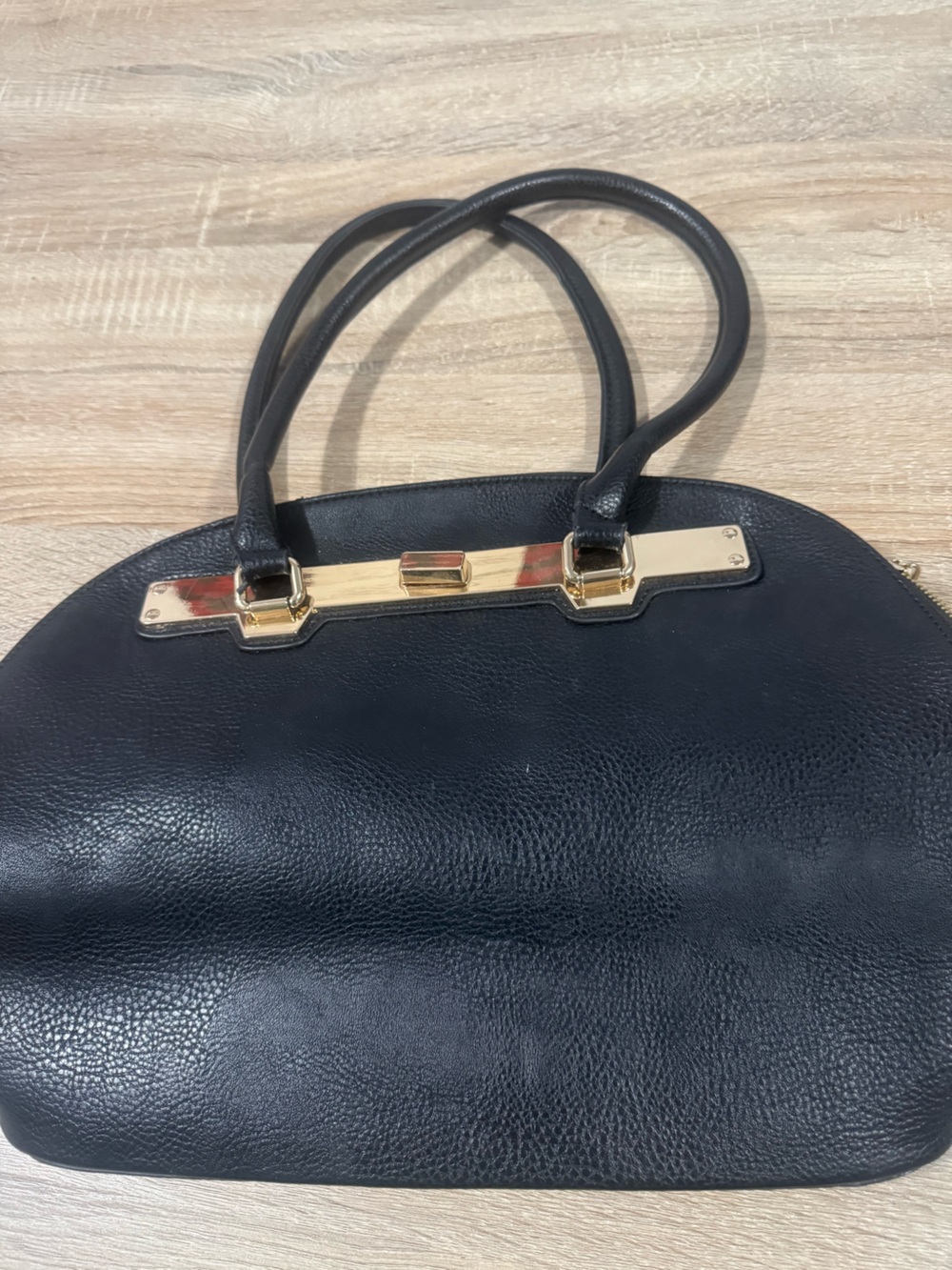 Structured Black Shoulder Bag with Gold Accent